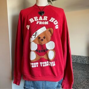 Vintage “A Bear Hug From West Virginia” Christmas Red Crewneck Sweatshirt
